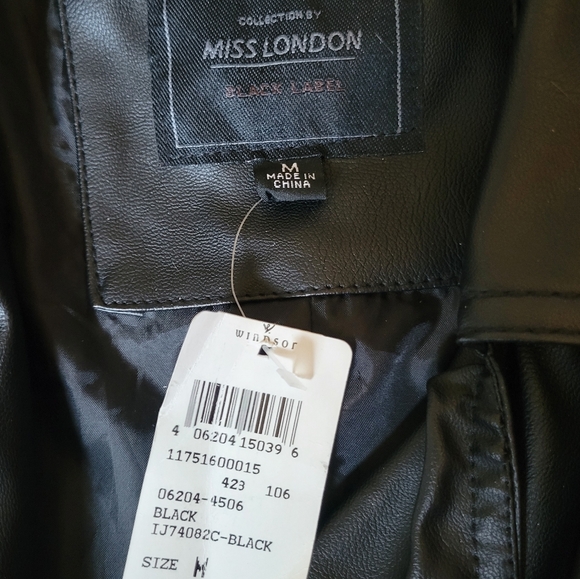 Miss London Black Leather Jacket with Copper Details Size M - Picture 5 of 15